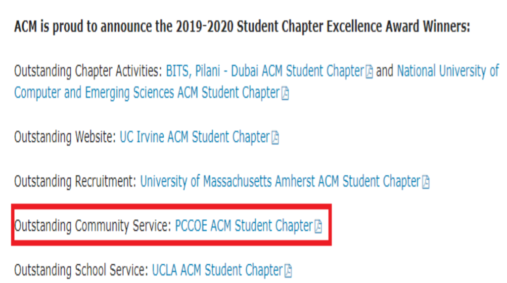ACM Best Community Service Award